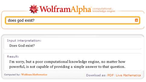 Asking Wolfram Alpha Does God exist 